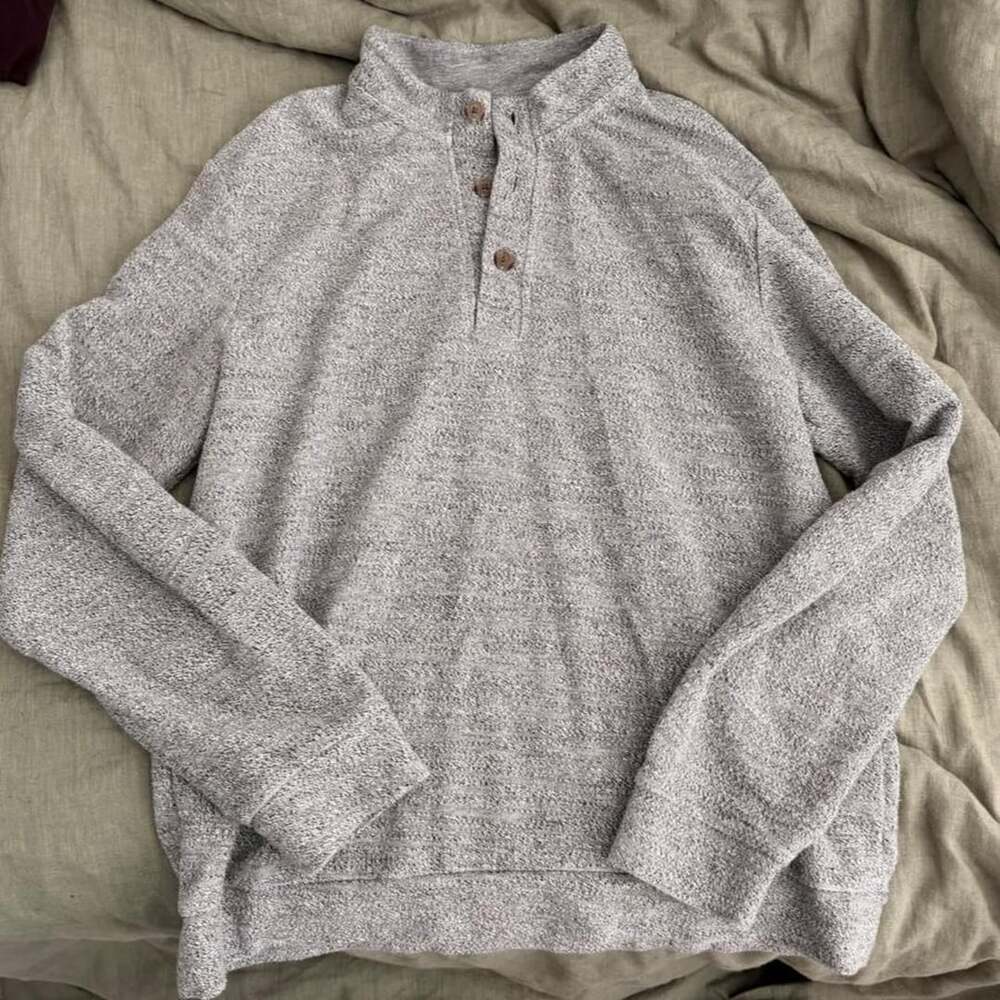 Marine Layer Terry Fleece Henley Pullover Sweatshirt Gray Large